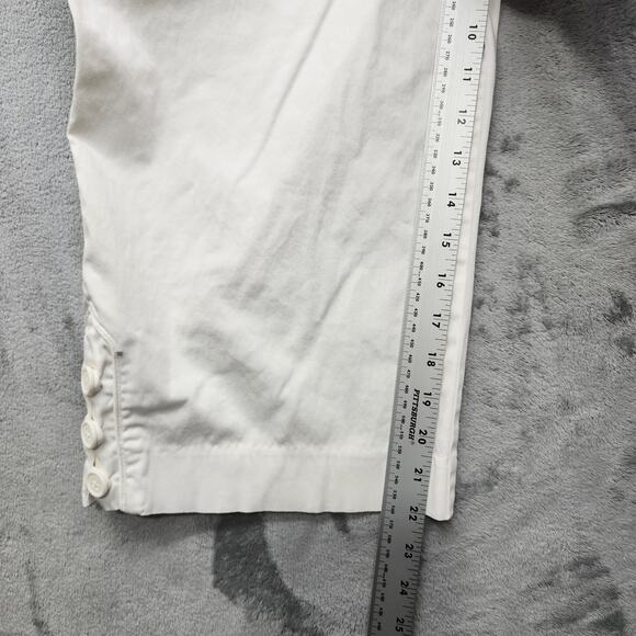 Multiples Pants Womens 12 White Stretch Cotton Capri Button Hem Preppy Nautical - Picture 11 of 13